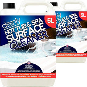 Cleenly Hot Tub & Spa Surface Cleaner Removes Dirt Grime Oil & Waterlines Antibacterial Properties 10L
