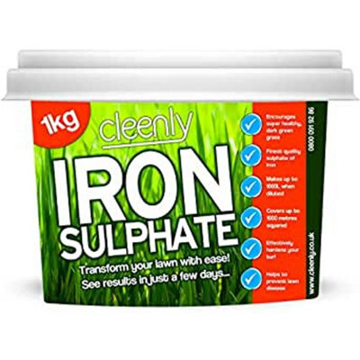 Cleenly Iron Sulphate for Lawns 1kg Pure Lawn Tonic Ferrous Sulphate of Iron Lawn Greener and Turf Hardener