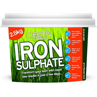 Cleenly Iron Sulphate for Lawns 2.5kg Pure Lawn Tonic Ferrous Sulphate of Iron Lawn Greener and Turf Hardener