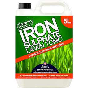 Cleenly Iron Sulphate Lawn Tonic Liquid - Transforms Lawns, Hardens Turf and Greens Grass 5L
