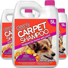 Cleenly Pet Carpet Shampoo Cleaner Solution (15 litres) - Citrus Splash Fragrance - Safe for All Carpet Cleaning Machines