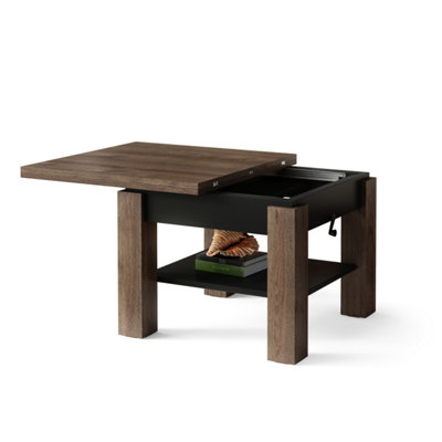 Cleo 2 in 1 Extending Coffee / Dining Table 75-150cm - Brown Oak / Black