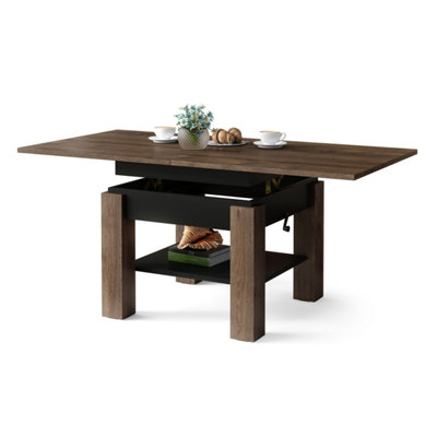 Cleo 2 in 1 Extending Coffee / Dining Table 75-150cm - Brown Oak / Black
