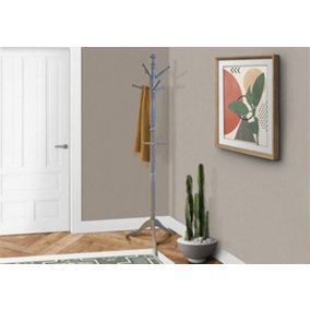 Cleo Wooden Coat Stand with 9 Hooks-Solid Wood in Grey Finish