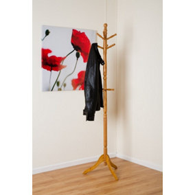 CLEO WOODEN COAT STAND WITH 9 HOOKS-Solid Wood in Oak Finish