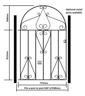 CLEVE Metal Scroll Low Bow Top Garden Gate 838mm GAP x 1181mm High CLBZP51