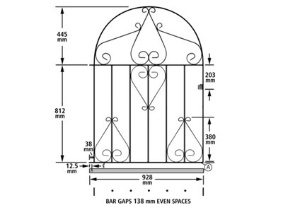 CLEVE Metal Scroll Low Bow Top Garden Gate 991mm GAP x 1257mm High CLBZP53