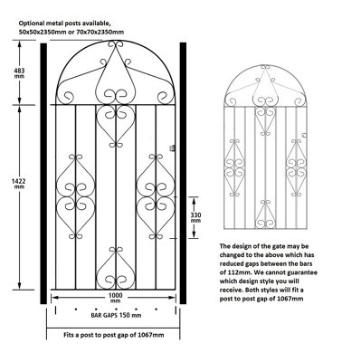 CLEVE Metal Scroll Tall Bow Top Garden Gate 1067mm GAP x 1905mm High CBZP44