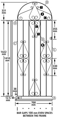 CLEVE Metal Scroll Tall Bow Top Garden Gate 762mm GAP x 1753mm High CBZP40