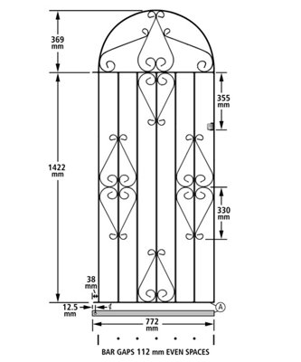 CLEVE Metal Scroll Tall Bow Top Garden Gate 838mm GAP x 1791mm High CBZP41