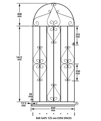 CLEVE Metal Scroll Tall Bow Top Garden Gate 914mm GAP x 1830mm High CBZP42