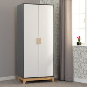 Cleveland 2 Door Wardrobe in White and Pine with Grey Metal Effect