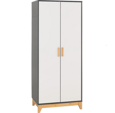 Cleveland 2 Door Wardrobe in White and Pine with Grey Metal Effect