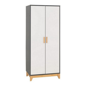 Cleveland 2 Door Wardrobe - L52 x W80 x H192 cm - White/Grey Metal Effect