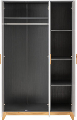 Cleveland 3 Door Wardrobe in White and Pine with Grey Metal Effect
