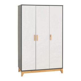 Cleveland 3 Door Wardrobe - L52 x W118 x H192 cm - White/Grey Metal Effect