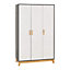 Cleveland 3 Door Wardrobe - L52 x W118 x H192 cm - White/Grey Metal Effect