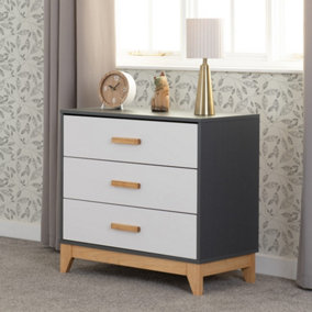 Cleveland 3 Drawer Chest in White and Pine with Grey Metal Effect