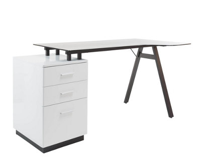 Cleveland desk with glass top-plate and 3 drawers in grey