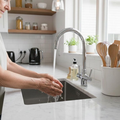 Clever Chrome Dual Lever Kitchen Mixer Tap, Separate Hot & Cold Control ...