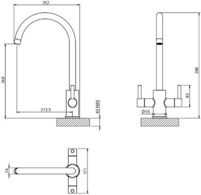 Clever Chrome Kitchen Mixer Tap with Dual Levers, Separate Hot & Cold for Precise Temperature