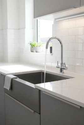 Clever Chrome Kitchen Mixer Tap with Dual Levers, Separate Hot & Cold for Precise Temperature