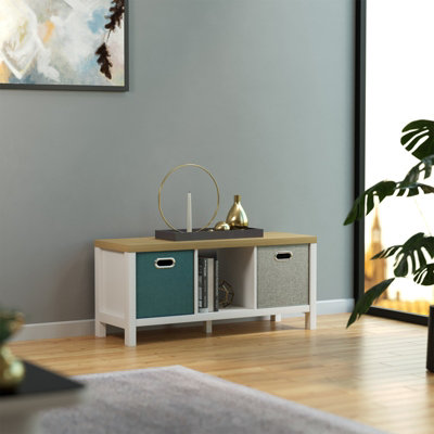 Clever Cube 3 Compartment Storage Unit - White with Light Oak Effect Top