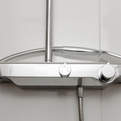 Clever Estante Extendable Thermostatic Shelf Shower System With 2 Outlets Chrome & White