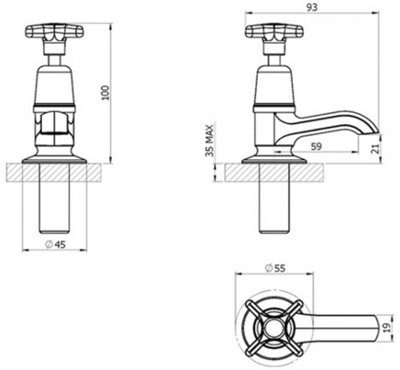 Clever Performa 2159 Cross Top Basin Tap Cold - Chrome-Plated Brass Bathroom Tap - Durable Compression Valve Fitting