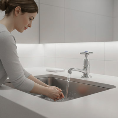 Clever Performa 2159 Cross Top Basin Tap Cold - Chrome-Plated Brass Bathroom Tap - Durable Compression Valve Fitting