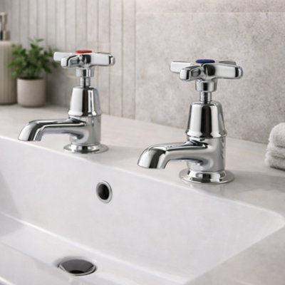 Clever Performa 2159 Cross Top Basin Tap Hot ONLY - Chrome-Plated Brass Bathroom Tap - Durable Compression Valve Fitting