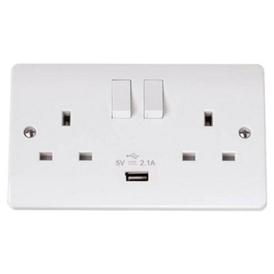 Click CMA770 Mode Switch Socket Outlet 13A 2 Gang with 2.1A USB Charging Port