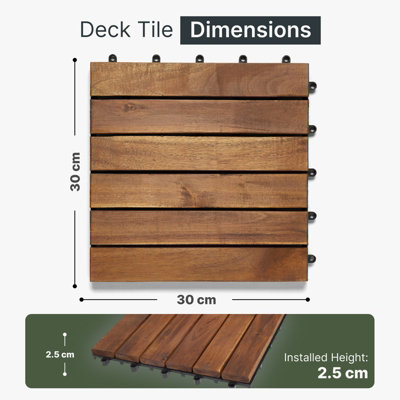CLICK-DECK 6 Slat Hardwood Decking Tiles 30x30cm Interlocking Outdoor ...