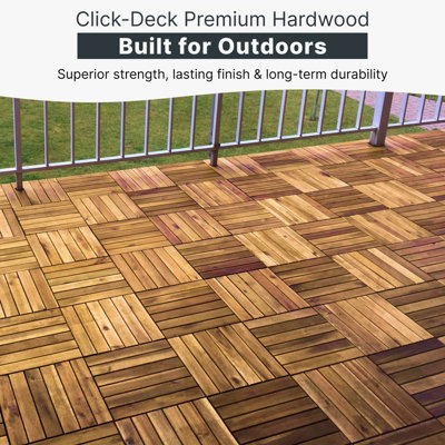 CLICK-DECK 6 Slat Hardwood Decking Tiles 30x30cm Interlocking Outdoor ...
