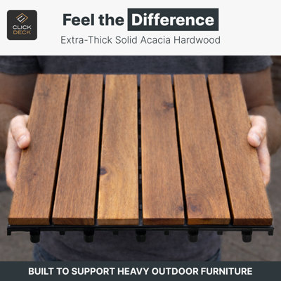 CLICK-DECK 6 Slat Hardwood Decking Tiles 30x30cm Interlocking Outdoor ...