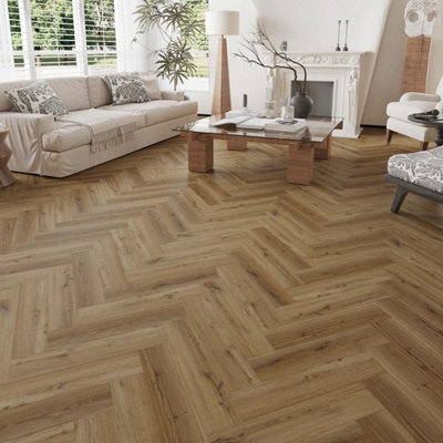 Click LVT Flooring SPC 5.5mm Antique Oak Herringbone Wood Effect For ...