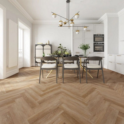 Click LVT Flooring SPC 5.5mm  Ash Brown Herringbone Wood Effect For Home & Commercial Use 1.9m² Per Pack
