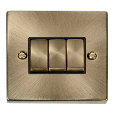 Click Scolmore Deco Plate Switch 3 Gang 10AX 2 Way Antique Brass - VPAB413BK