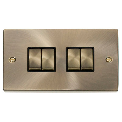 Click Scolmore Deco Plate Switch 4 Gang 10AX 2 Way Antique Brass - VPAB414BK