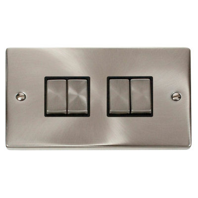 Click Scolmore Deco Plate Switch 4 Gang 10AX 2 Way Satin Chrome - VPSC414BK