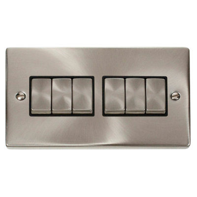 Click Scolmore Deco Plate Switch 6 Gang 10AX 2 Way Satin Chrome - VPSC416BK