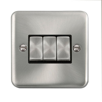 Click Scolmore Deco Plus Light Switch 3 Gang 2 Way 10A Satin Chrome - DPSC413BK