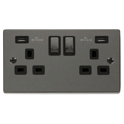 Click Scolmore Deco Switched Plug Socket Dual USB-A Black Nickel ...