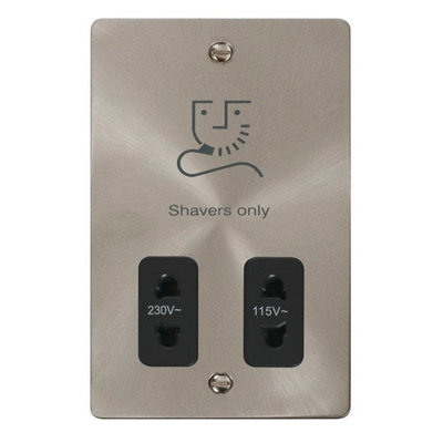 Click Scolmore Define 2 Gang Shaver Socket - Brushed Steel with Black ...