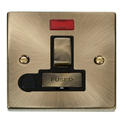 Click Scolmore Flex Outlet Neon Switched Fused Spur 13A Antique Brass VPAB552BK