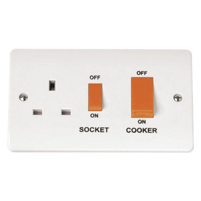 Click Scolmore Mode 45A 1 Gang Cooker Rocker Switch & Plug Socket Polar White