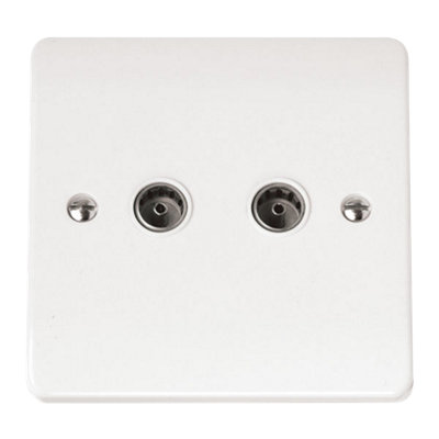 Click Scolmore Mode Twin Coaxel Socket Outlet 1 Gang Polar White - CMA066