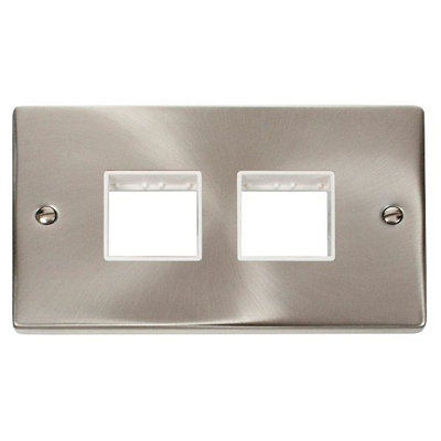 Click VPSC404WH Deco 2 Gang  Satin Chrome Front Plate