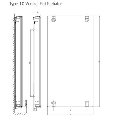 Clifton 1800mm (H) x 500mm (W) - White Vertical Flat - Type 10 ...