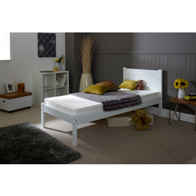 Clifton Wooden Bed, Sturdy Slatted Bed Frame, Minimalist Guest Bed in White - Small Double
